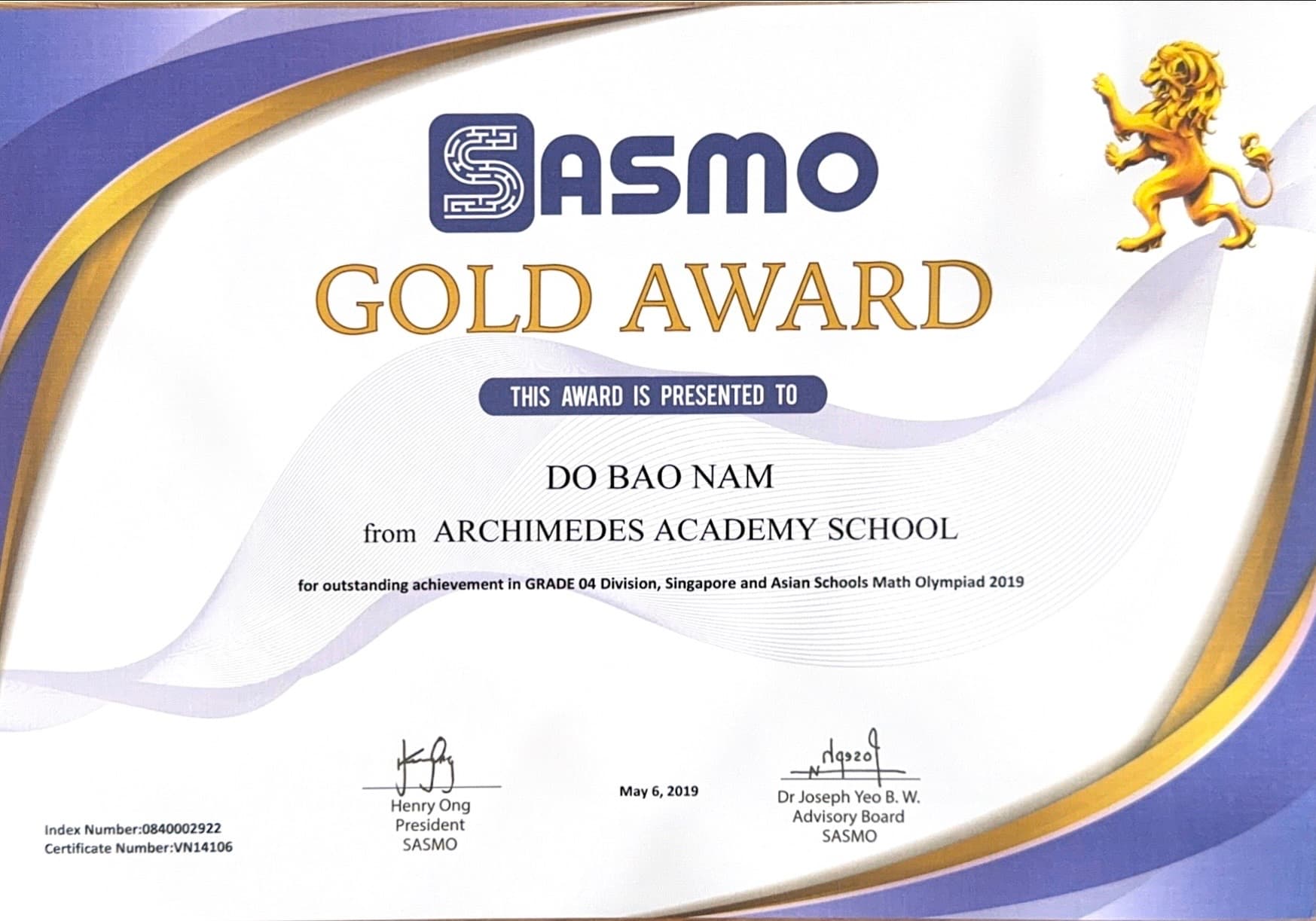 Gold — SASMO (Singapore & Asian Schools Math Olympiad)